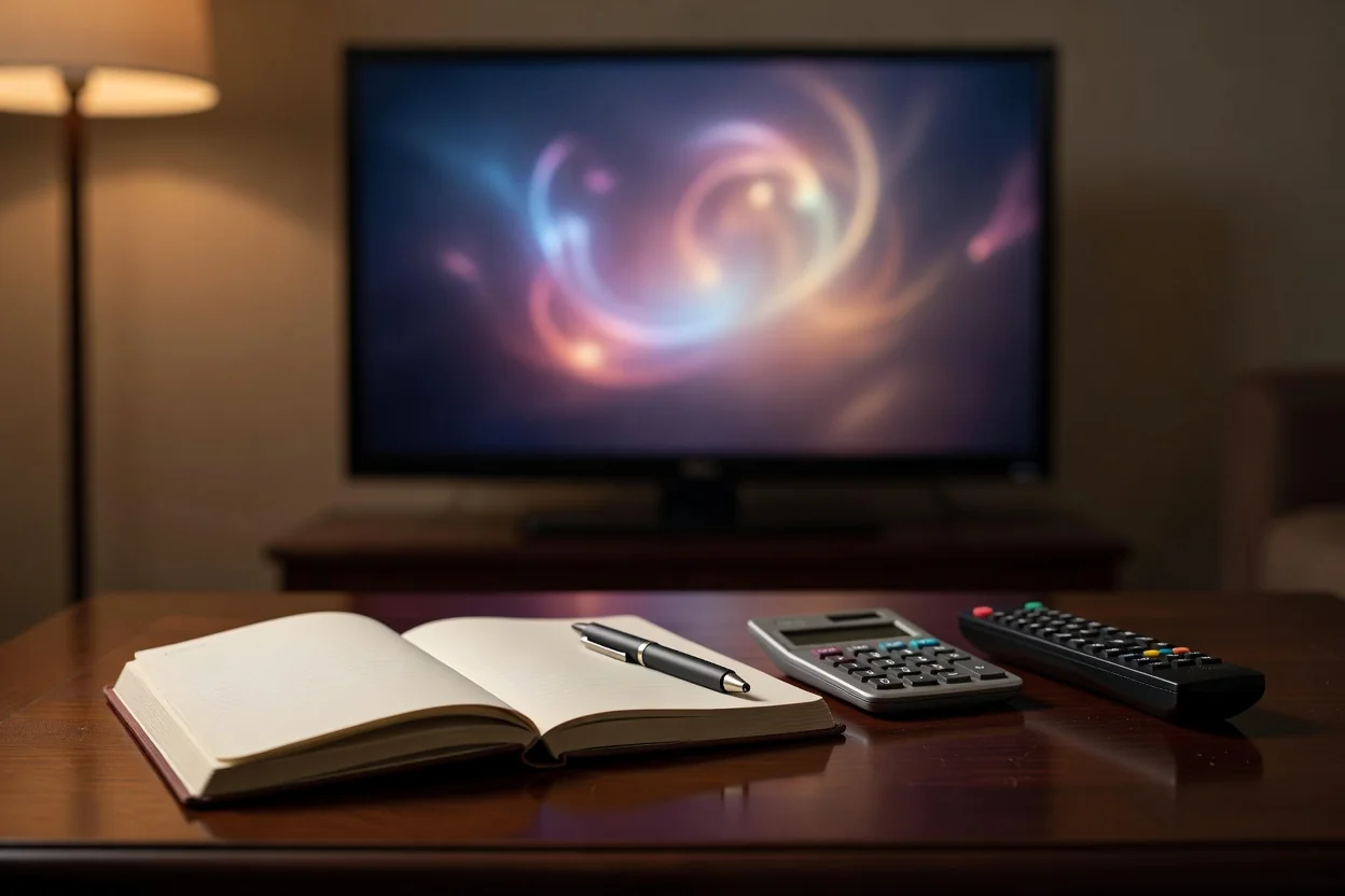 Familia revisando suscripciones de streaming en tablet y cuaderno